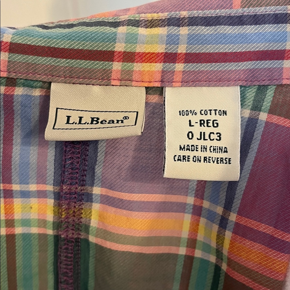Vintage L.L. Bean Women’s Multicolor Plaid Short-Sleeve Button-Down Camp Shirt L - Picture 8 of 8